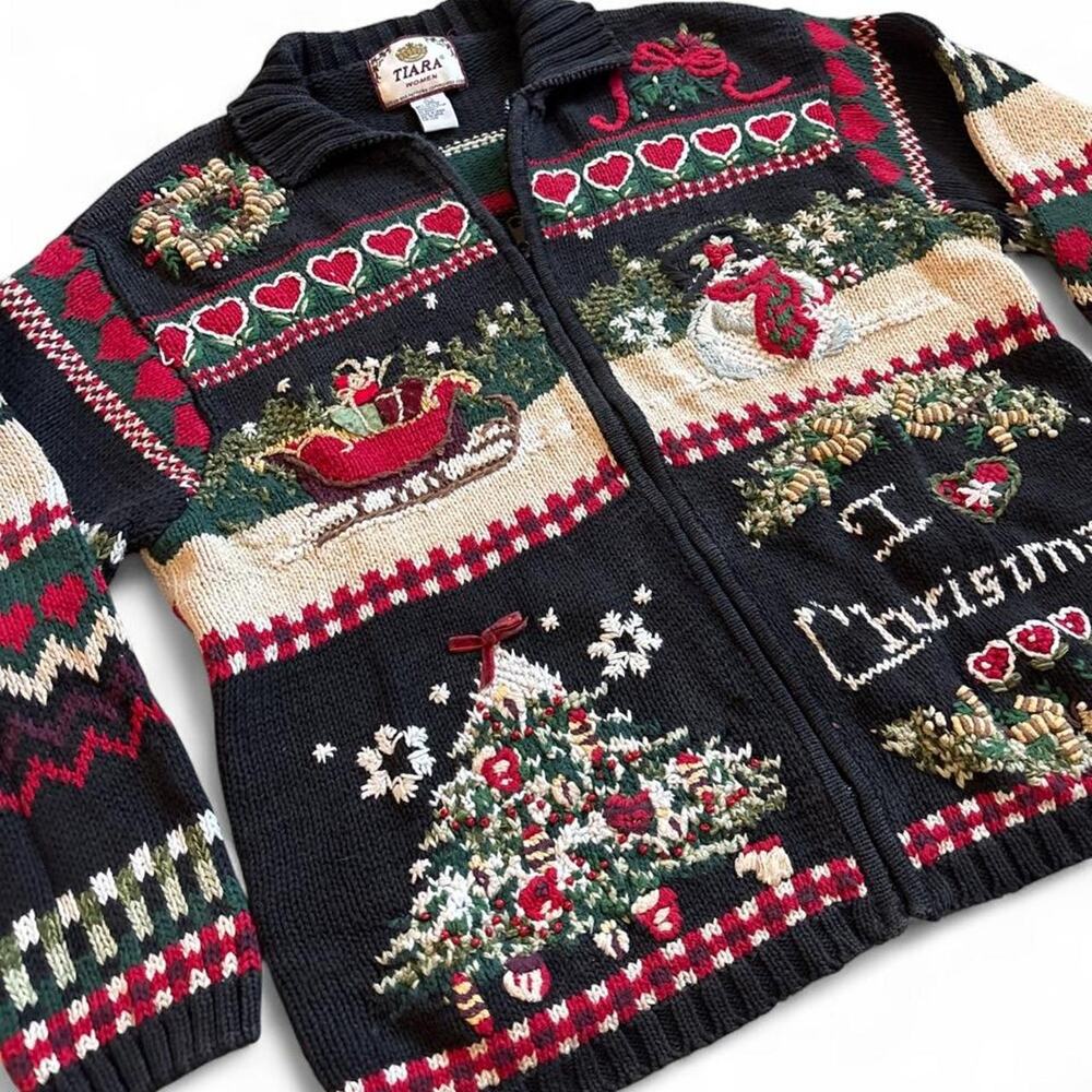 True Vintage Oversized Black Christmas Zip Sweater – Christmas Grandmacore 2X